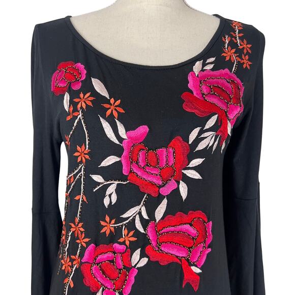 Vintage Collection Black Bell Sleeve Dress Beaded Embroidered Floral Boho XS - Picture 2 of 7